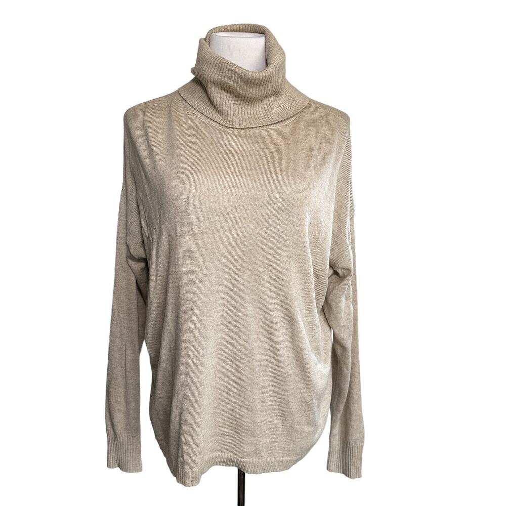 Z Supply Agnes Soft Turtleneck Oversized Pullover Sweater Light Cream Tan Medium - Picture 2 of 16